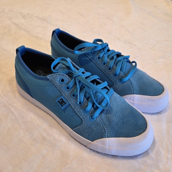 DC Youths Evan Boys Aqua Blue Leather Skateboard Shoes Sneakers Sz 6 Eu 37 Low - Picture 1 of 14